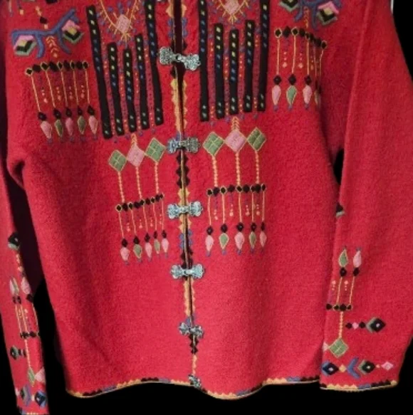 *Vrikke Norwegian Design Irene Haugland Zahl Sweater Red Wool Cardigan - Picture 4 of 5